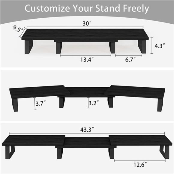 Desk Dual Monitor Stand Riser - Computer Stand, Wood Monitor Stand (Black) - Picture 2 of 6